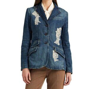 Lauren Ralph Lauren Lace Patchwork Denim Indigo Button Blazer Size 18W